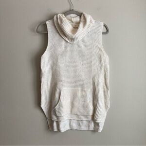 Two by Vince Camuto White Knit Sweater Vest Kangaroo Pocket Cowl Neck S